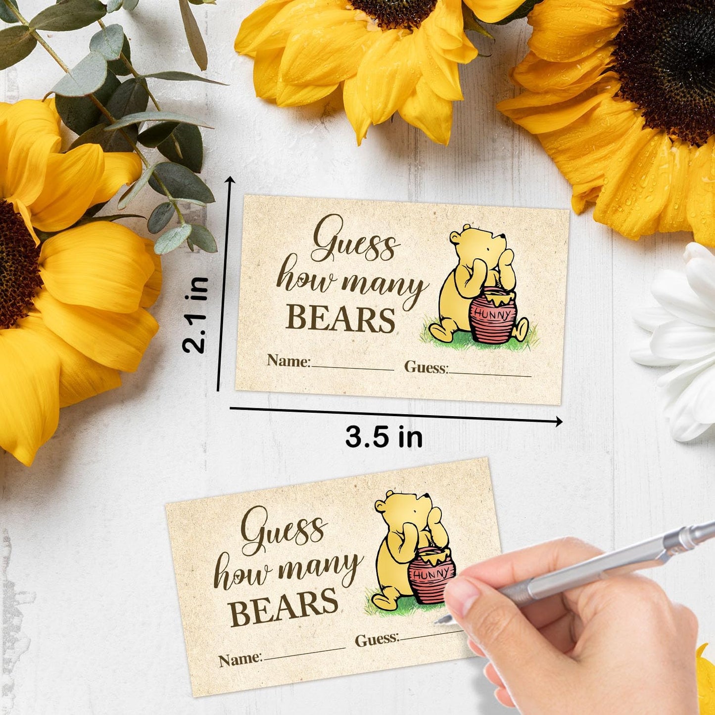 Baby Shower Decorations - Guess How Many Bears Game - Winnie the Pooh Theme - 5 x 7 x 0.2 inches - Paper Tabletop Sign