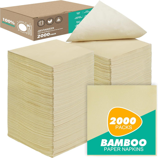 2000 Count Bamboo Cocktail Napkins Disposable 1-Ply 5.3 x 5.3 Inch Folded, Eco friendly Compostable Beverage Paper Napkins Bulk for Bars, Lunch, Parties, Restaurant and Everyday Use