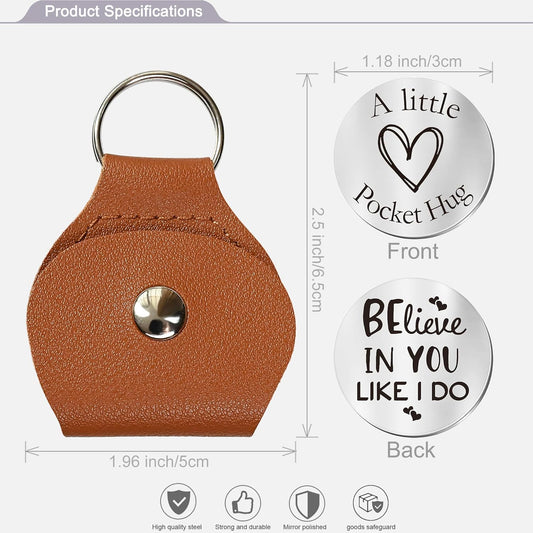 OUMILAN Pocket Hug Token Gifts for Men Boyfriend Girlfriend Inspirational Gift for Son Daughter Brother with Leather Keychain