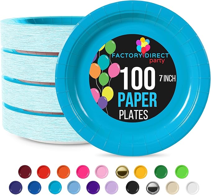 Exquisite Turquoise Paper Plates Disposable Heavy Duty 7 Inch Turquoise Disposable Plates For Party 100 Pcs Heavy Duty Paper Plate 350 GSM, Birthday Party Supplies Plate Set