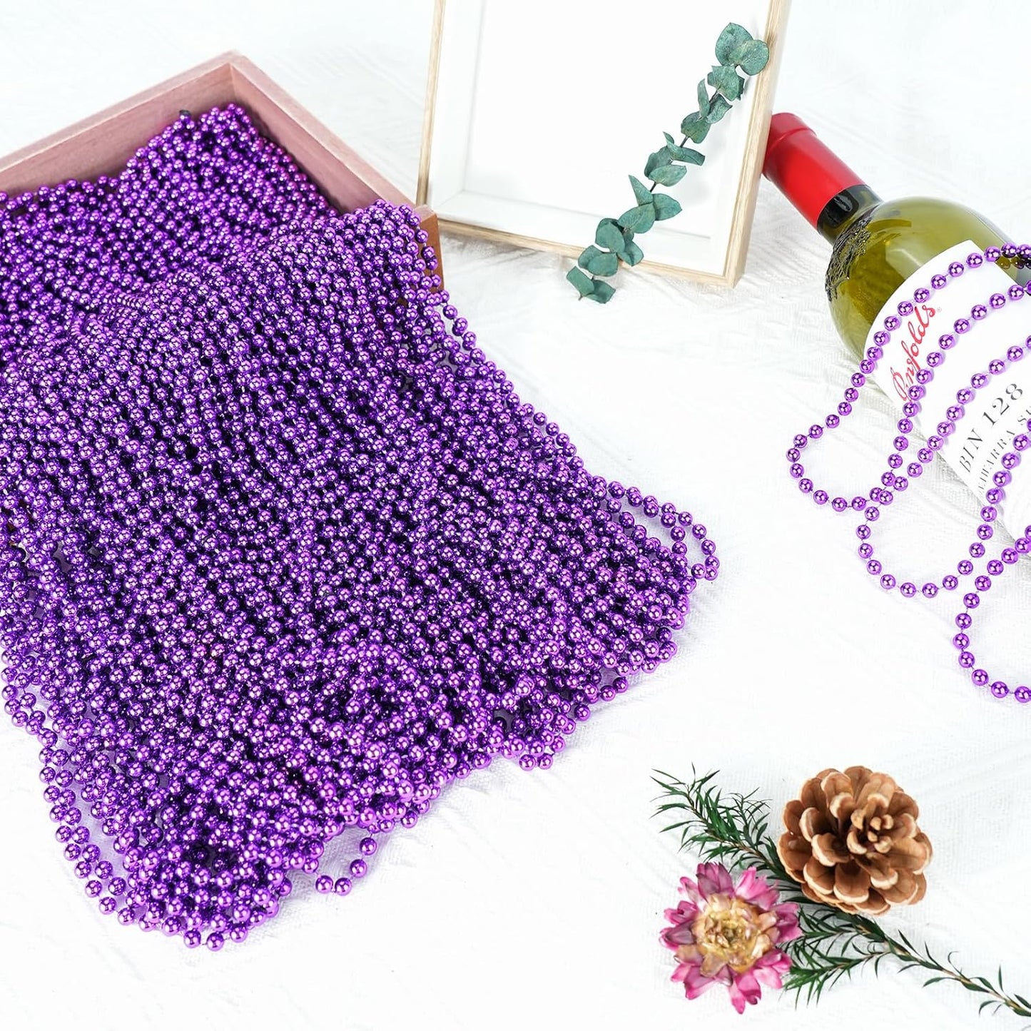 SHAOQINLIN 144 PCS Purple Mardi Gras Beads, 33'' Metallic Purple Bead Necklace Halloween Beaded Necklaces Party Beads for Carnival, Halloween, Christmas, Masquerade Party Favors