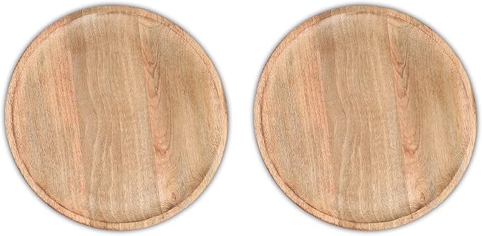Lightnpro Round Wood Plates - 13 Inch Natural Hand Made Wooden Charger Plates, Easy Cleaning Lightweight Serving Plates for Dishes, Snack, Dessert, Salad - 2 Pack