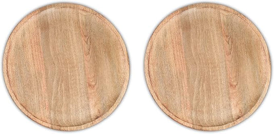 Lightnpro Round Wood Plates - 13 Inch Natural Hand Made Wooden Charger Plates, Easy Cleaning Lightweight Serving Plates for Dishes, Snack, Dessert, Salad - 2 Pack