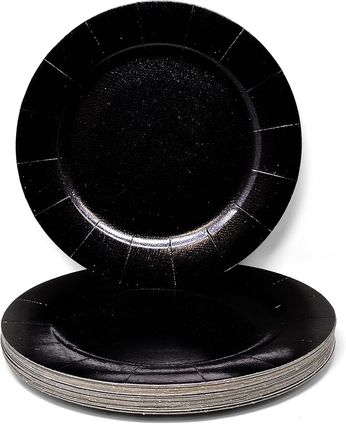 Gift Boutique 24 Pcs Black Round Disposable Charger Plates 13" Heavy Duty Dinner Serving Tray Paper Cardboard Platters for Table Setting Place Mats