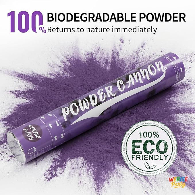 Purple Powder Cannon Popper, WERISE Party Biodegradable Smoke Poppers Cannon 12 Inch Smoke Bombs for Birthday Graduation Celebration and Halloween Party 2 Pack