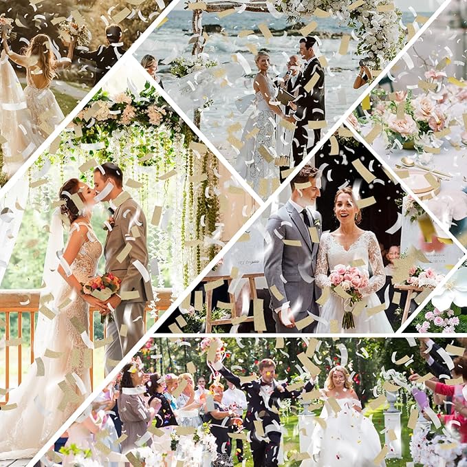 White Mix Gold Confetti Poppers 6 Pack,Biodegradable Confetti Connon,12inch Rice Paper Water Soluble Confetti Tube For Lawns Outdoor Wedding,Birthday,Celebrations
