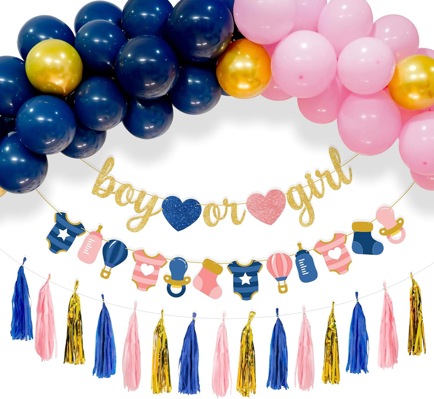 KatchOn, Boy or Girl Gender Reveal Decorations set - Pack of 68 | Boy or Girl Gender Reveal Banner, Baby Shower Decorations | Blue and Pink gender reveal Balloon Arch Kit, Boy or Girl Sign Banner
