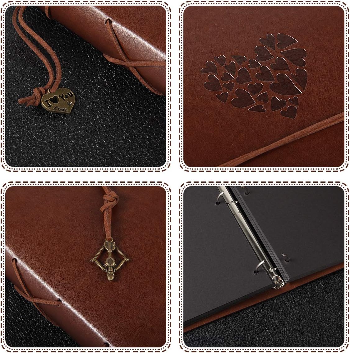 ThxMadam Scrapbook Album Leather Photo Album Vintage Wedding Guest Book DIY Memory Book with 60 Black Pages Present for Christmas Valentines Anniversary Mother’s Day Birthday Gift for Mum Dad Friend