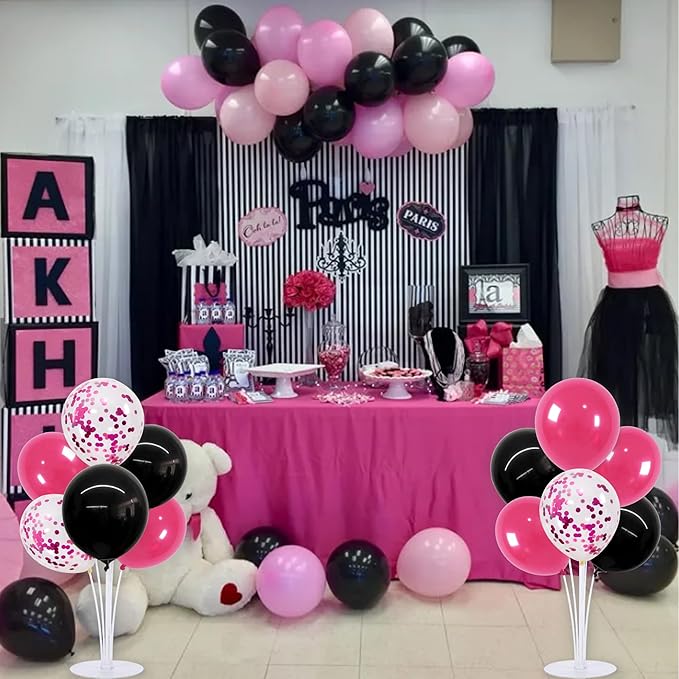 TONIFUL 4 Set Black and Hot Pink Balloon Centerpieces for Table,Balloon Stand Kit for Party Decor Sweet 16 18 21st 30 40 50 60 70th Birthday Decorations,Bridal Shower,Graduation Decorations 2026