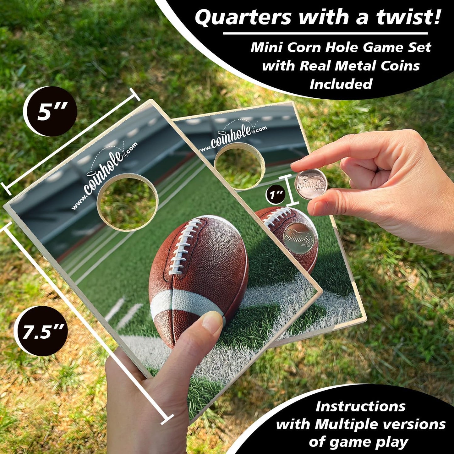 Coinhole Desktop Coin Bouncing Party Game Set | Tabletop Cornhole Board Game | Small Cornhole Travel Game Includes Coins