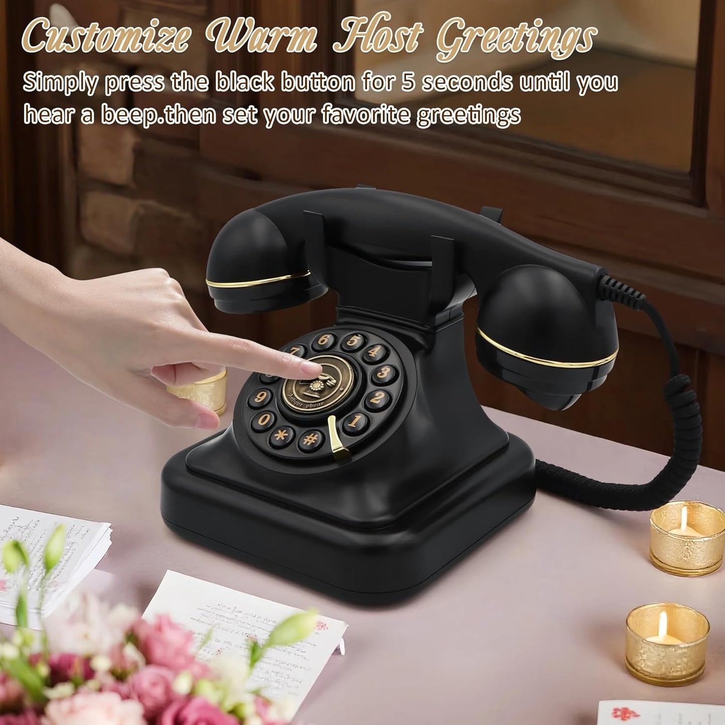 Audio Guest Book Wedding Phone, Retro Audio Phone Guestbook with Clear Voice Recording for Wedding Reception, Bridal Shower, Birthday, Baby Shower, Anniversary, Engagement