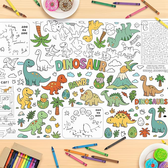 Dinosaur Coloring Tablecloth, Dinosaur Large Coloring Poster Tablecloth 30x72 Inch, Dinosaur Forest Themed Color-in Activities Games, Birthday Party Games for Classroom Home Party