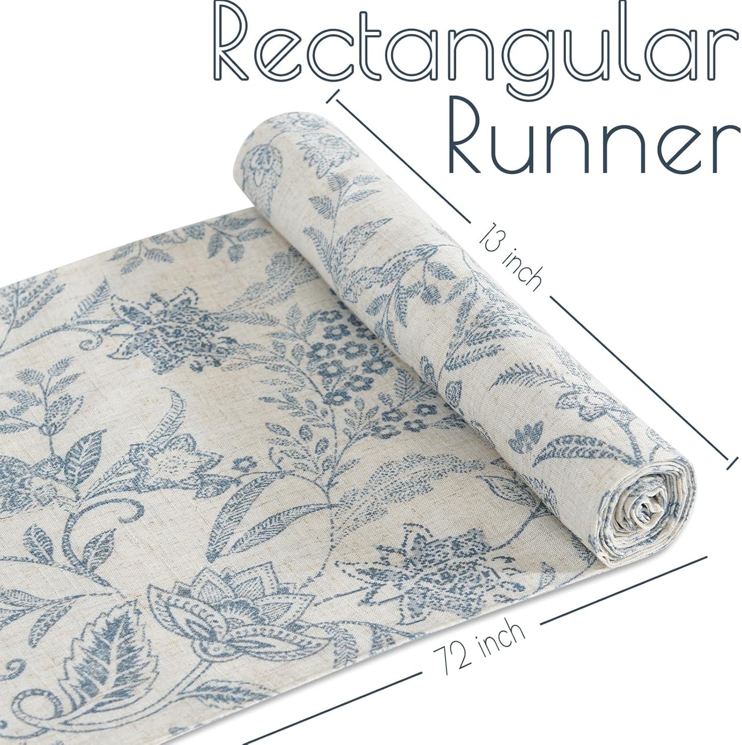 jinchan Spring Table Runner Linen Farmhouse Table Cloth Blue Floral Decorative 72 Inch Botanic Printed Burlap Handcrafted Flax Coffee Table Decor 1 Panel Blue on Beige