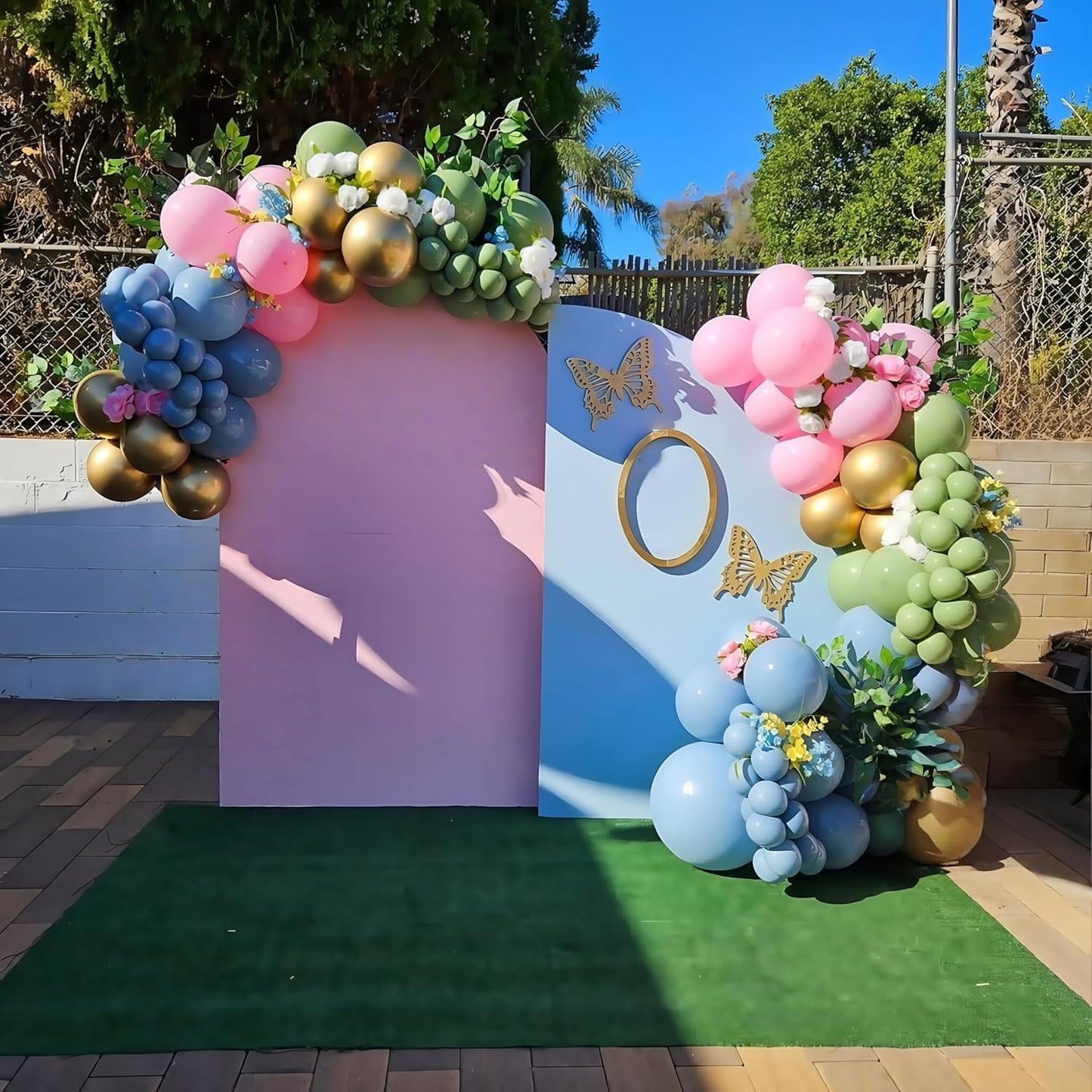Pink and Green Balloon Arch Garland Kit, Sage Green and Pastel Pink Blue Metallic Gold Balloons, Woodland Balloons for Girls Baby Shower Floral Wonderland Spring Garden Tea Birthday Party Decorations