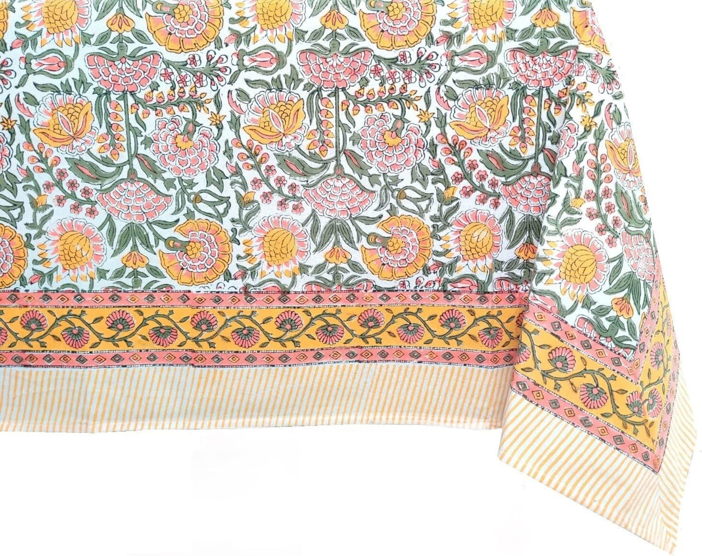 ATOSII Clover Yellow 100% Cotton Rectangle Fall Tablecloth, Handblock Floral Print Linen Table Cloth for Kitchen Dining I Parties, Outdoors, Christmas, Thanksgiving I 72 X 120 Inches I 10 Seater