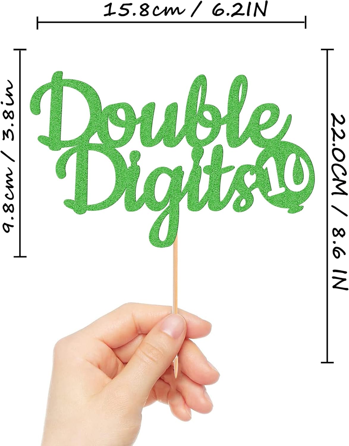 Double Digits 10 Cake Topper - Glitter Green 10th Birthday Cake Decorations, Happy 10th birthday Cake Decor (Green)