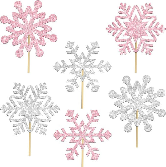 Frozen Party Snowflake Centerpiece Sticks Glitter Winter Wonderland Decorations 12PCS Snowflake Table Topper Centerpieces for Thanksgiving Christmas Birthday Party Supplies