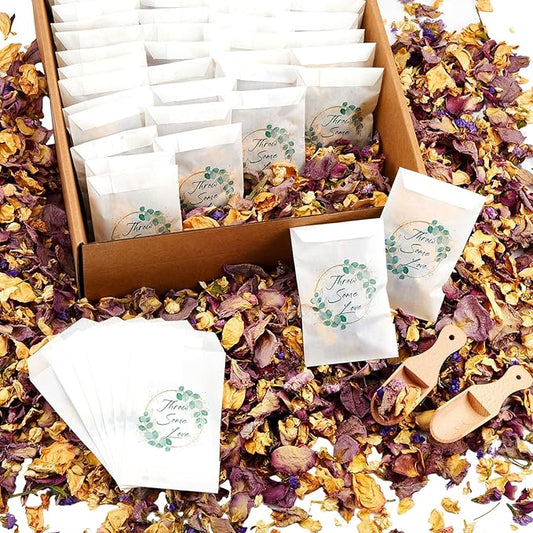 330g Biodegradable Flower Petals 100 Pcs Wedding Confetti Bags Real Dried Flowers Petals Jasmine, Lavender & Rose Mix Petal for Flower Girls to Throw Wedding Decor & Send off Ideas