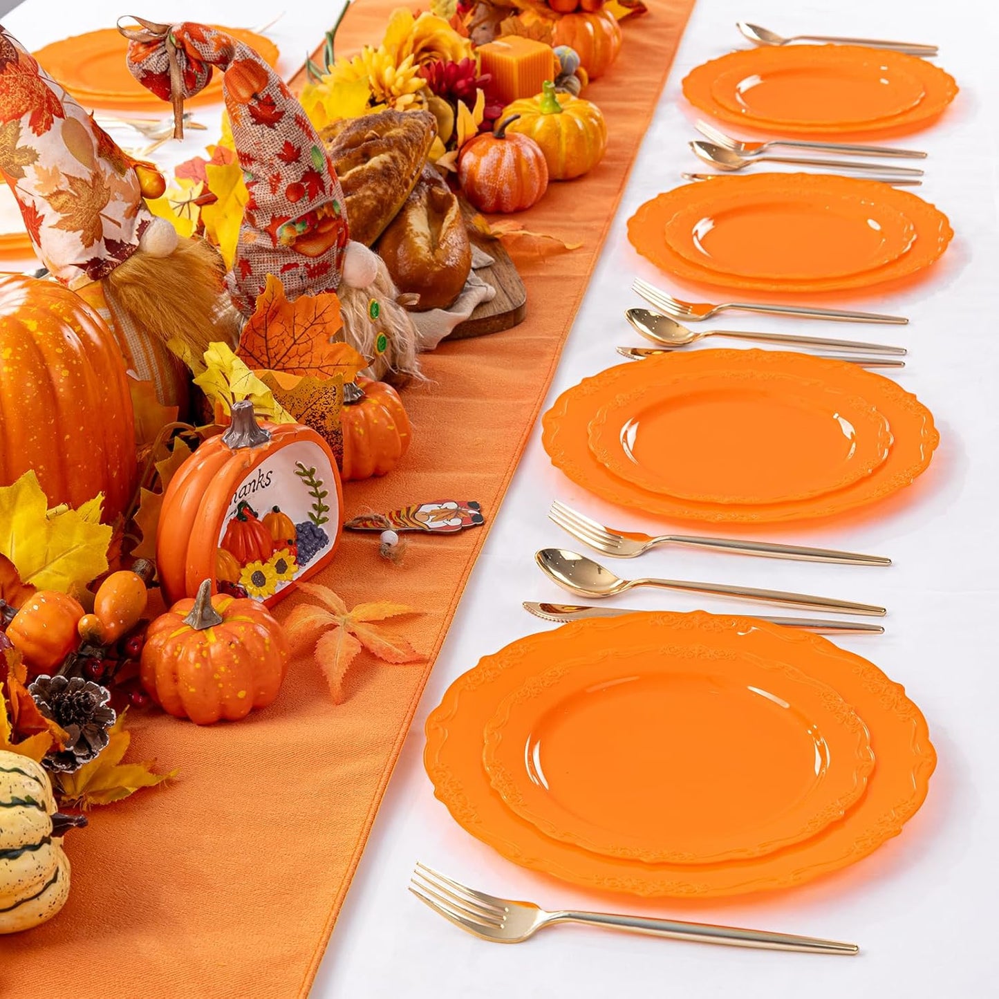 U-QE 60 Pieces Thanksgiving Plates - Thanksgiving Plastic Plates Disposable - Orange Plastic Plate for Party Including 30 Dinner 10.25 '' & 30 Dessert Plate 7.5 ''