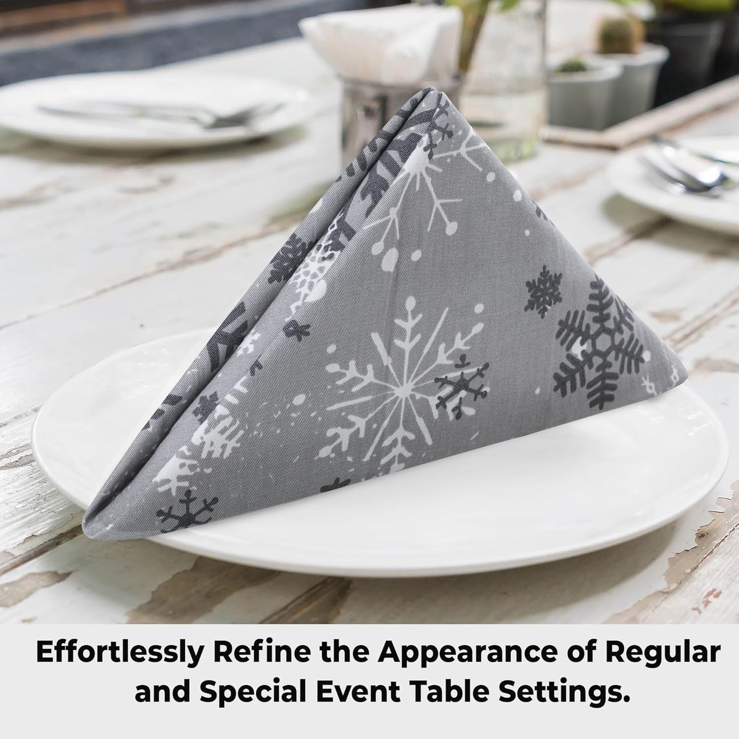 Urban Villa Christmas Dinner Napkins Grey Snowflake Print Cloth Napkins Set of 12 Size 20x20 Inches 100% Cotton Dinner Napkins for Christmas Celebrations Wedding Parties Everyday use Soft Quality