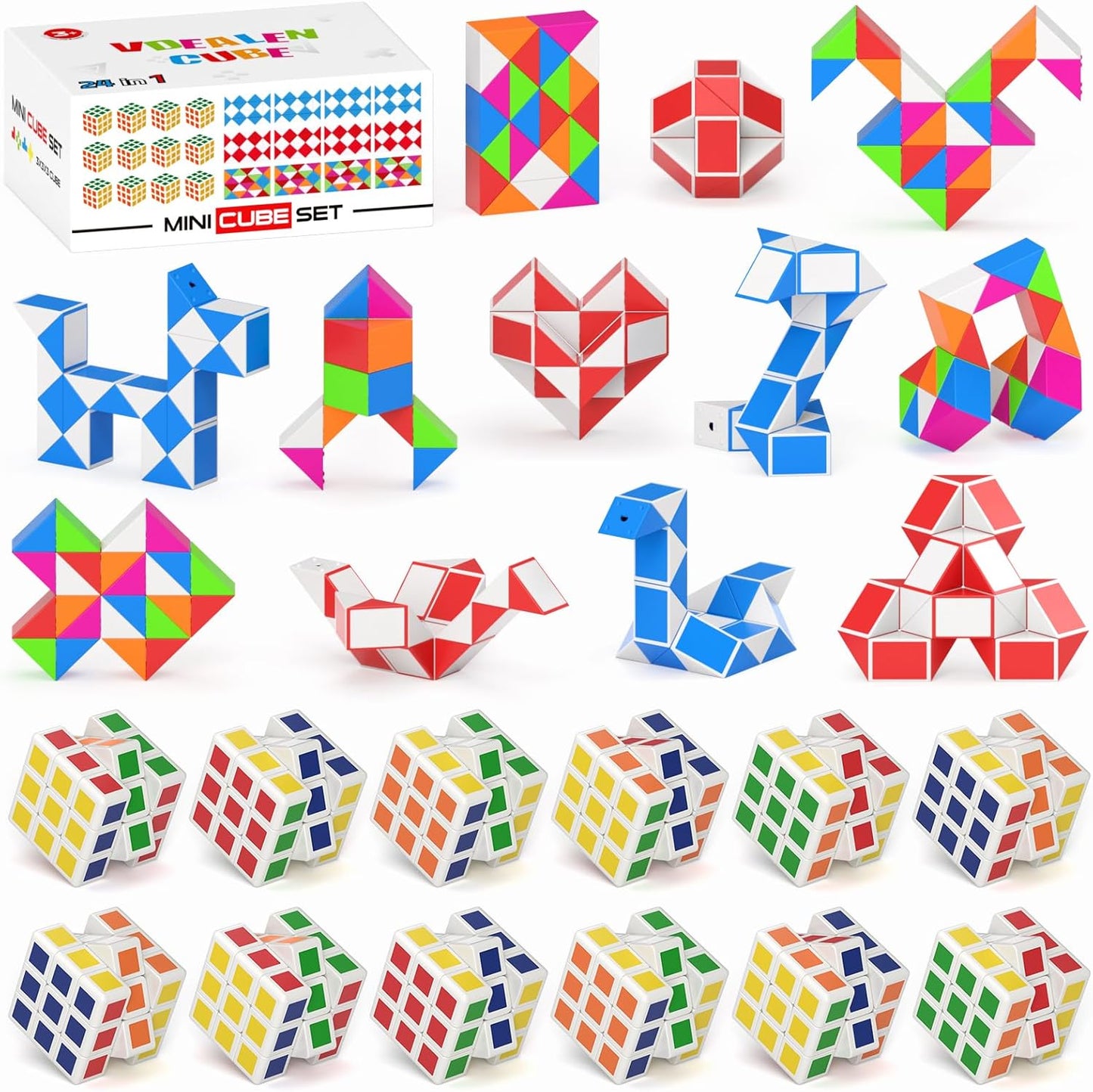 Vdealen 48 Pack Mini Cube&Fidget Snake Cube Puzzle Party Favors for Kids, School Rewards&Classroom Prize for Students, Goodie Bag Stocking Stuffers, Gift for Birthday Valentine Easter Christmas