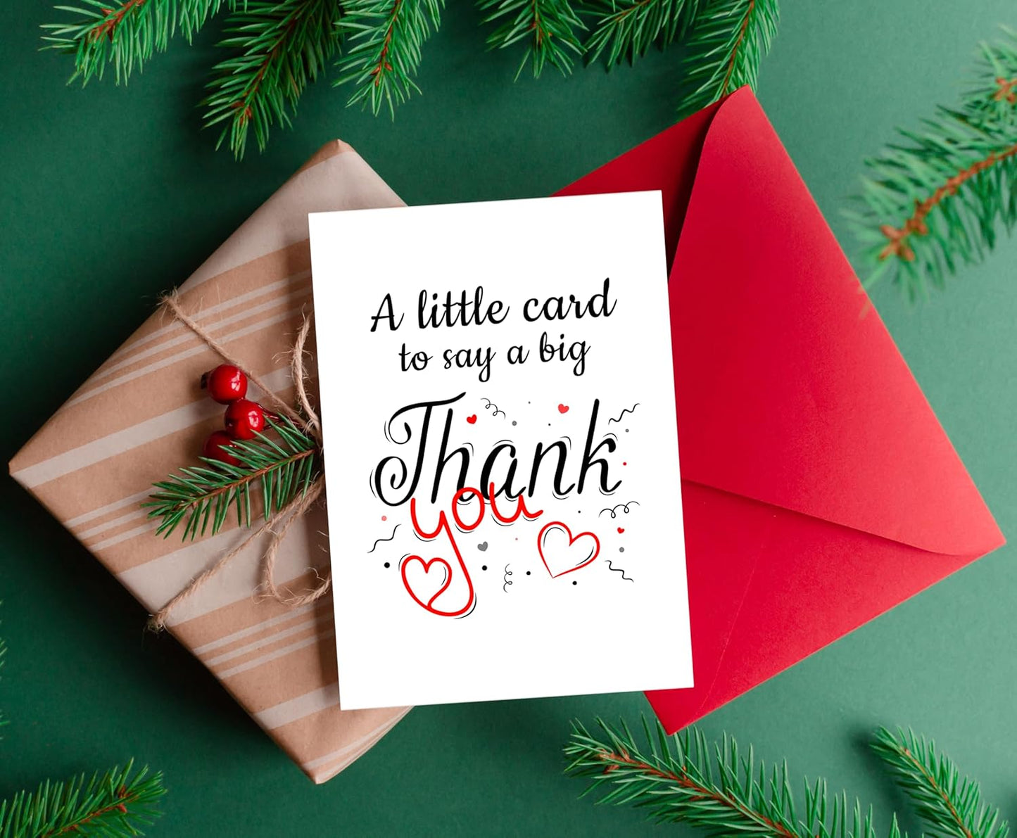 Thank You Card with Red Envelope – Simple Appreciation & Gratitude Greeting Card – Folded 5"x7" Premium Cardstock – For Him, Her, Teacher, Boss, Doctor, Mom, Dad, Coworker, Bridesmaid, Groomsman