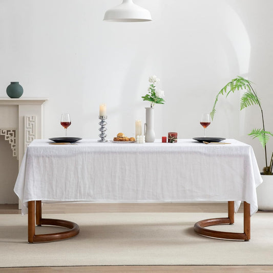 EVERLY 100% Pure Linen Rectangle Tablecloths 60x132Inches for Dining, Buffet Parties, Picnic,Events, Weddings and Restaurants, Decorative Halloween, Thanksgiving Machine Washable Tablecloths-White