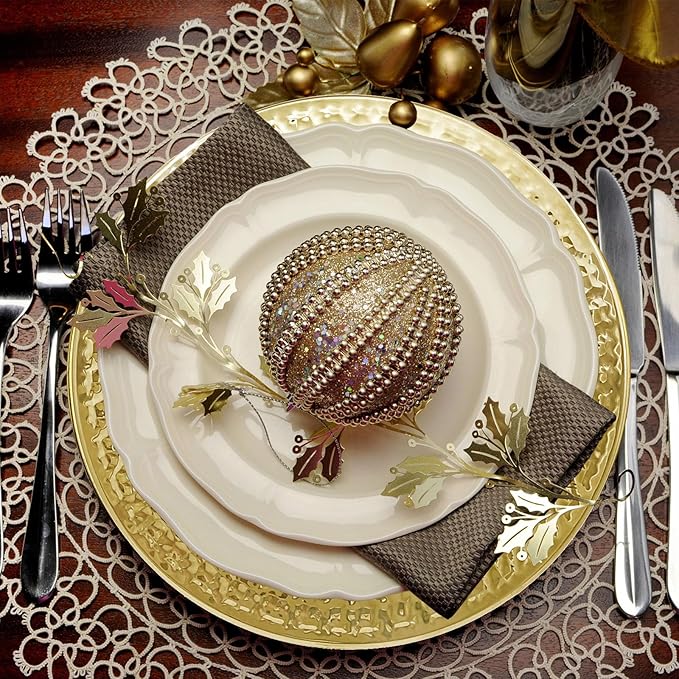 13-Inch Stainless Steel Hammered Charger Plates, Gold Dinner Plate Chargers Set of 6, Round Server Ware Charger Plate