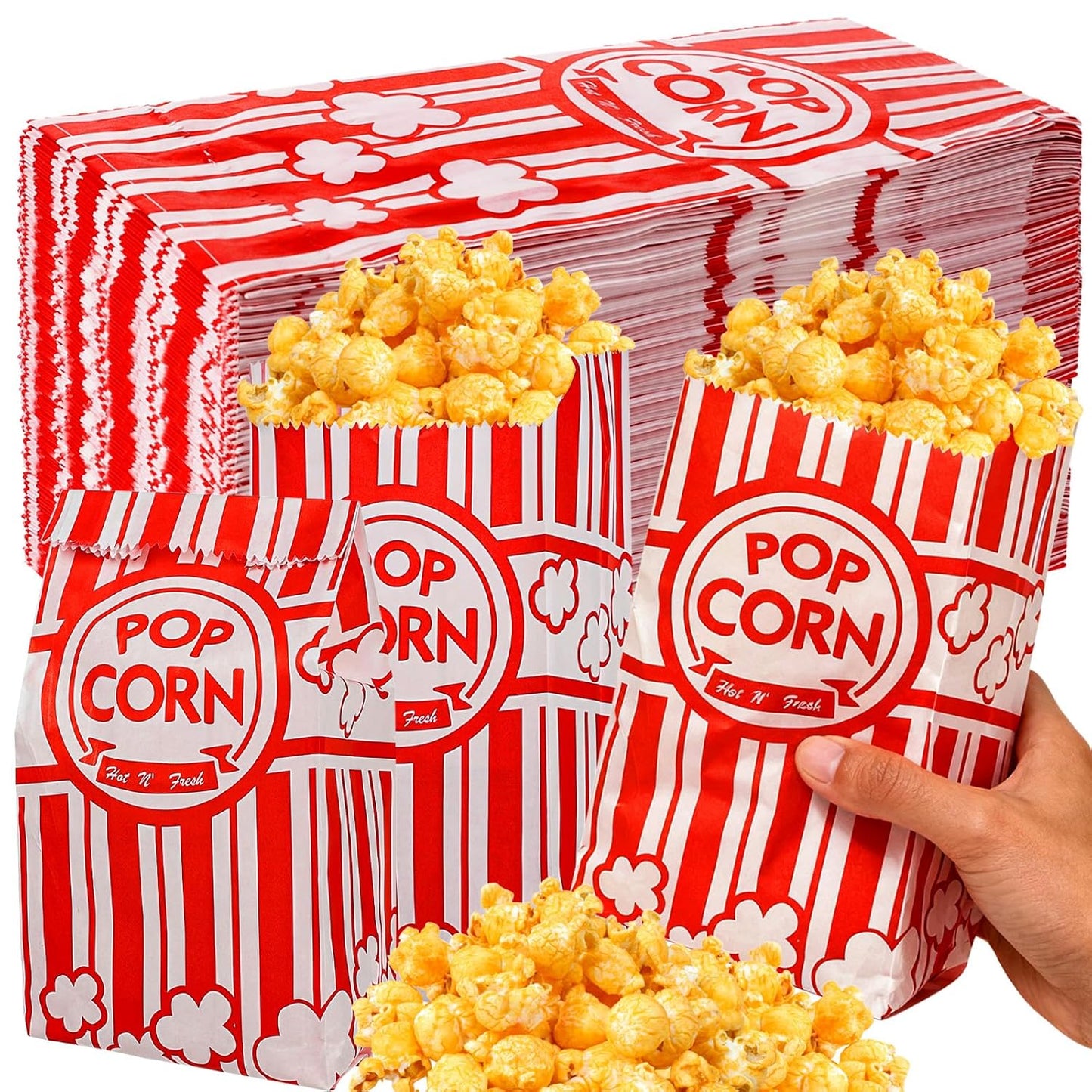 500 Pieces Paper Popcorn Bags - 1 oz Popcorn Bags Individual Servings for Party, Movie Night Supplies, Machine Small Mini Pop Corn Bag Container Bulk Holder Carnival