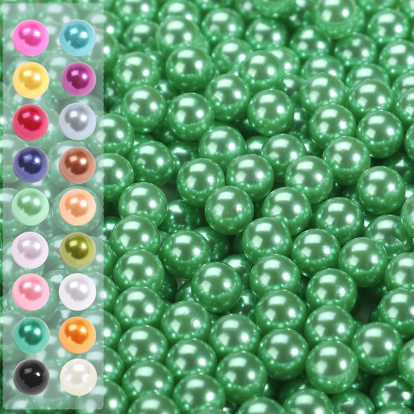 980pcs Undrilled Holeless ABS Faux Pearl Beads for Vase fillers, No Hole Round Pearls for Cosmetic Boxes, DIY Parts, Table Scatter, Wedding, Birthday Party Home Decorating (Green, 8mm)