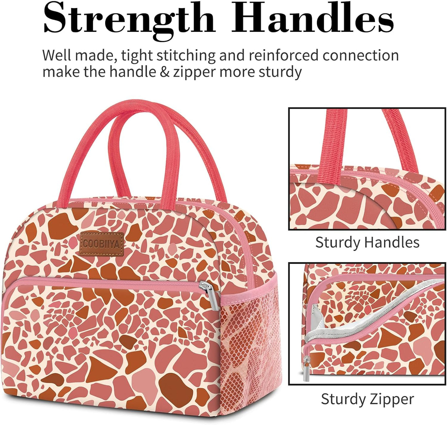 Coobiiya Lunch Bag Women, Lunch Box for Women Adult Men, Small Leakproof Cute Lunch Tote Large Capacity Reusable Insulated Cooler Lunch Container for Work/Office/Picnic/Travel-Pink Leopard