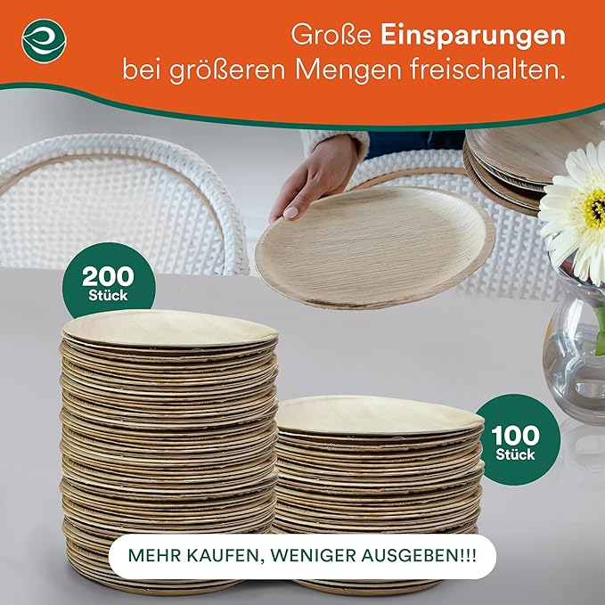 ECO SOUL 8 Inch Disposable Palm Leaf Plates [400 Pack] Premium Food-Safe Heavy Duty Compostable Bamboo Paper Plates for Lunch, Dinner, Birthday, Weddings, Party, Camping & Catering Events [Round]