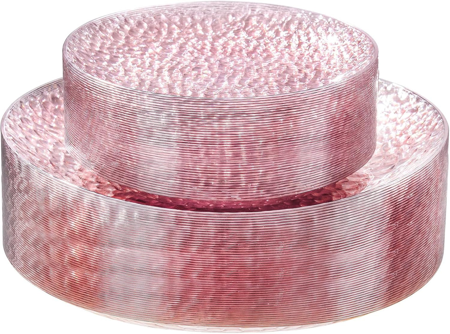 Rubtlamp 60PCS Pink Plastic Plates, Disposable Pink Plates with Hammered Design, Heavy Duty Plastic Platos Fancy Party Platos Include 30 Dessert Plate & 30 Dinner Plate for Bridal Wedding