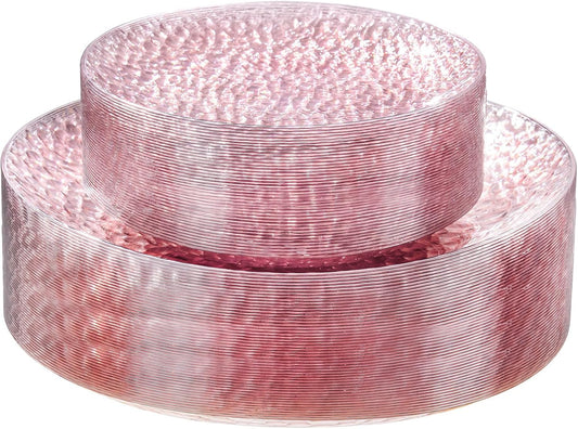 Rubtlamp 60PCS Pink Plastic Plates, Disposable Pink Plates with Hammered Design, Heavy Duty Plastic Platos Fancy Party Platos Include 30 Dessert Plate & 30 Dinner Plate for Bridal Wedding