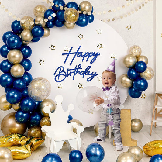 Glitter Happy Birthday Sign for Backdrop - Felt Happy Birthday Large Letters for Banner Arch Party Balloon Wall Backdrop Photography Background Event Decor Supplies - Royal Blue