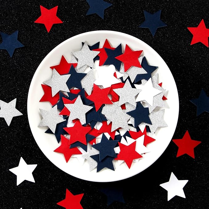 Red-White Blue-silver Patriotic-Decorations Star Confetti - 300pcs Graduation 2025 4th Fourth of July Decorations Confetti Olympics Party Decor Men Boys Birthday Table Decor Panduola