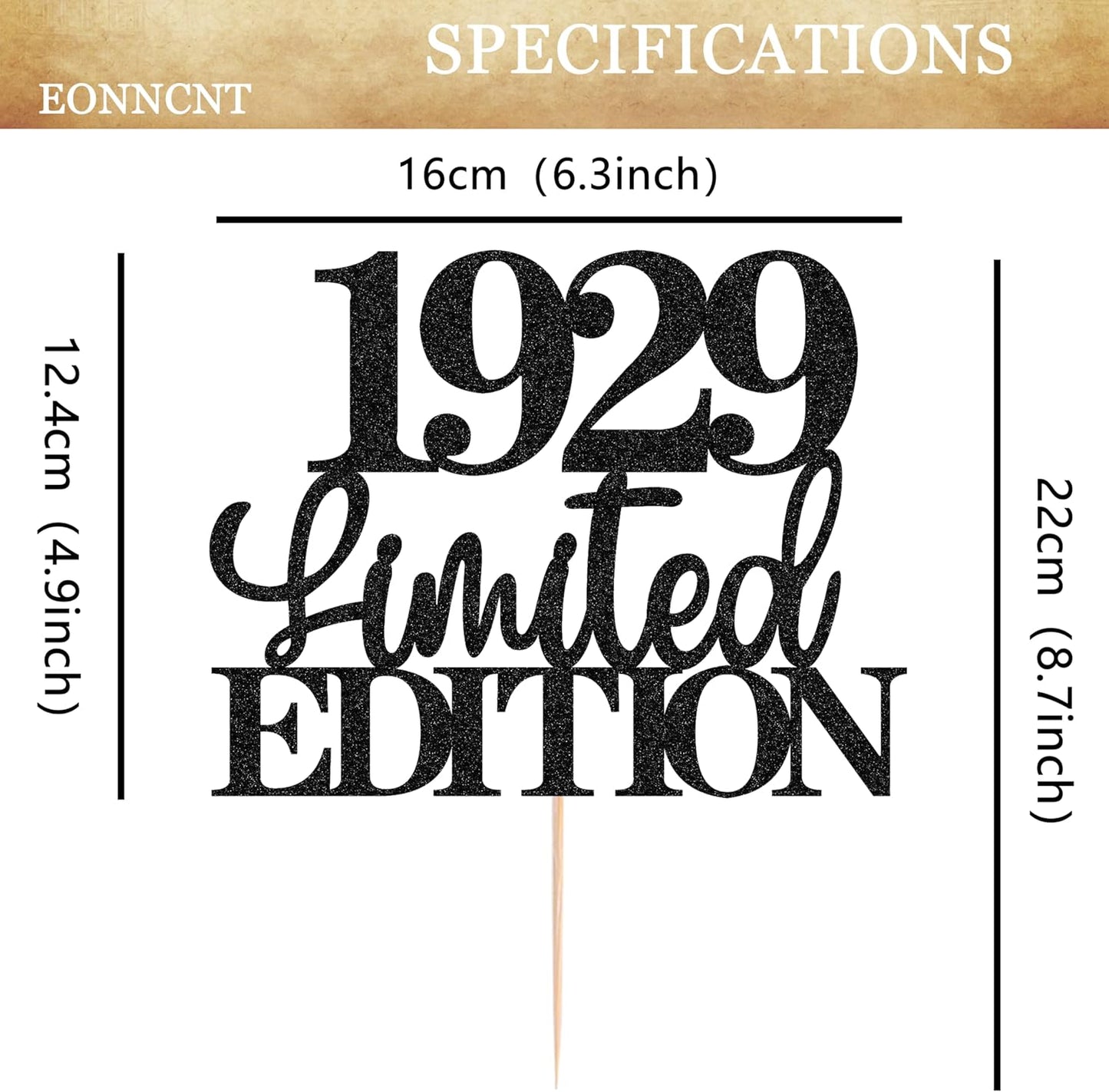 Limited EDITION 1929 Cake Topper - Black Glitter Happy 96th Birthday Party Cake Decoration Supplies, Cheer to 96 Years Cake Bunting Decor for 96th Birthday Party Photo Booth Props