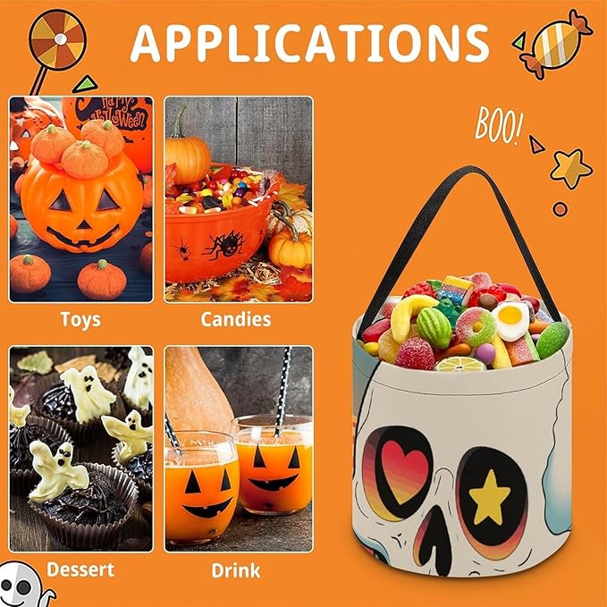 Halloween Candy Bucket - Ghost Skull Pattern Trick Or Treat Candy Bag, Gift Bag for Party Favor Supplies