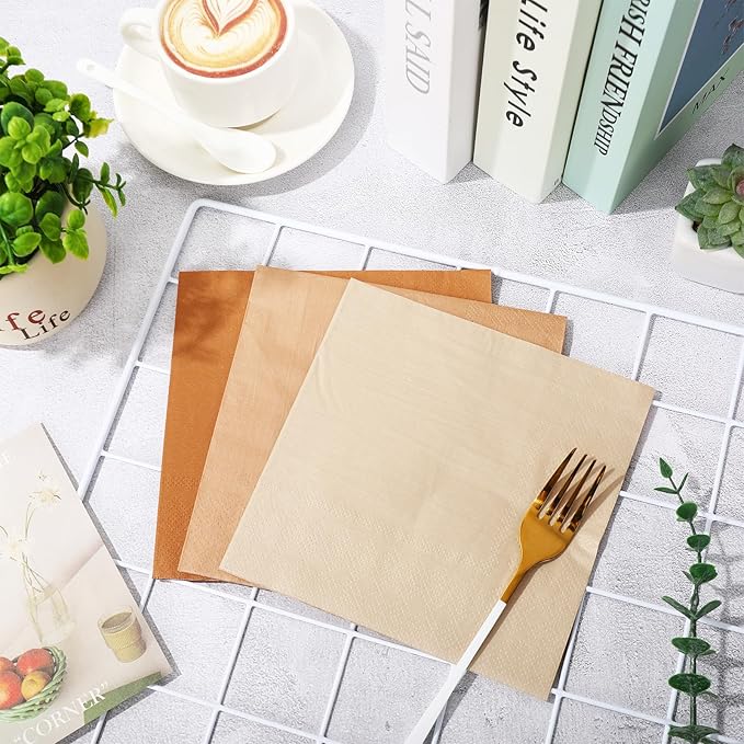 Whaline 150Pcs Earth Tone Paper Napkins 3 Colors Dinner Napkins Gradient Disposable Luncheon Napkins for Party Celebration Gathering Supplies Table Decor