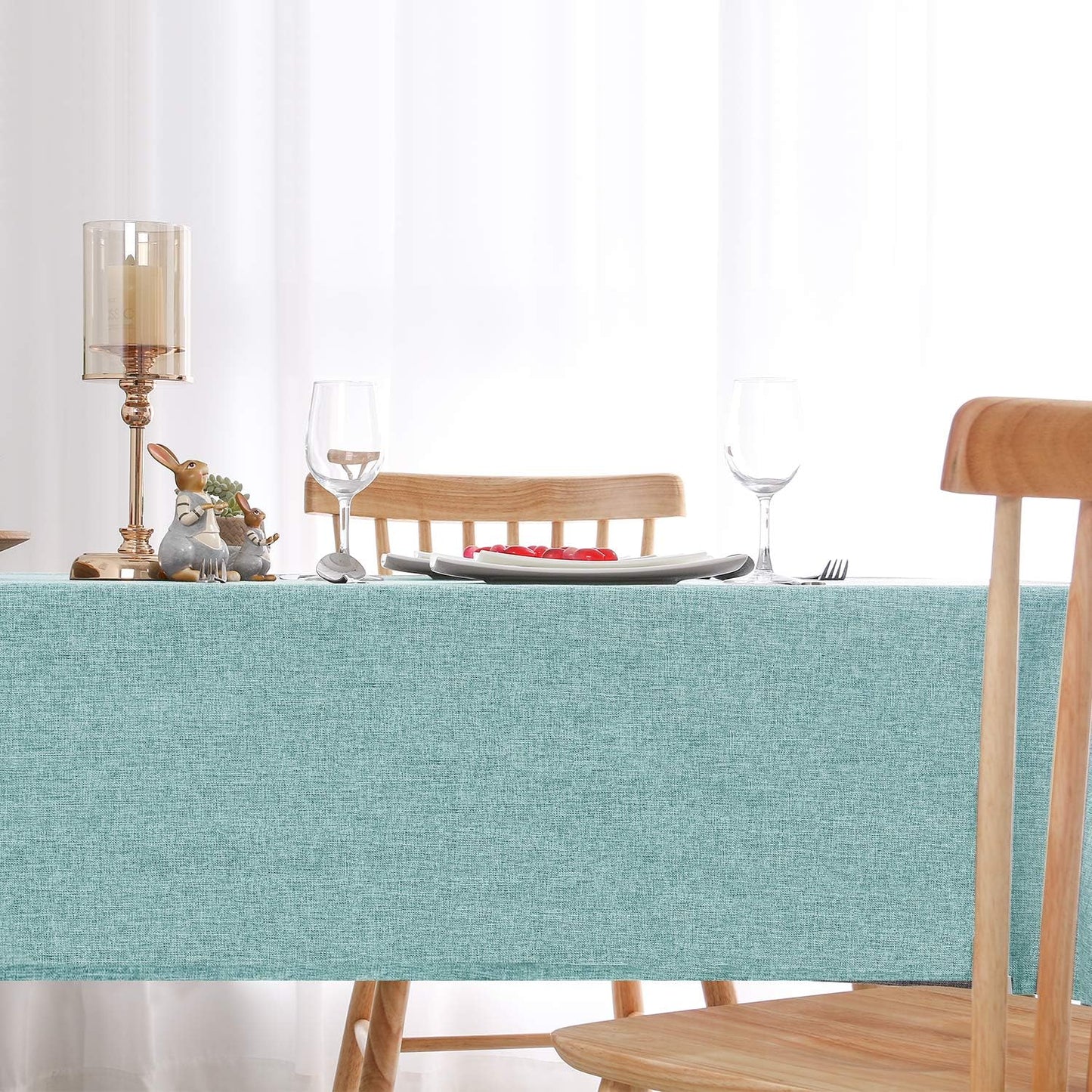 Hiasan 2 Pack Faux Linen Rectangle Tablecloth - Wrinkle and Stain Resistant Washable Table Cloth for Kitchen Dining Room Holiday Table Cover for Party Dinner, Aqua, 60 x 120 Inch