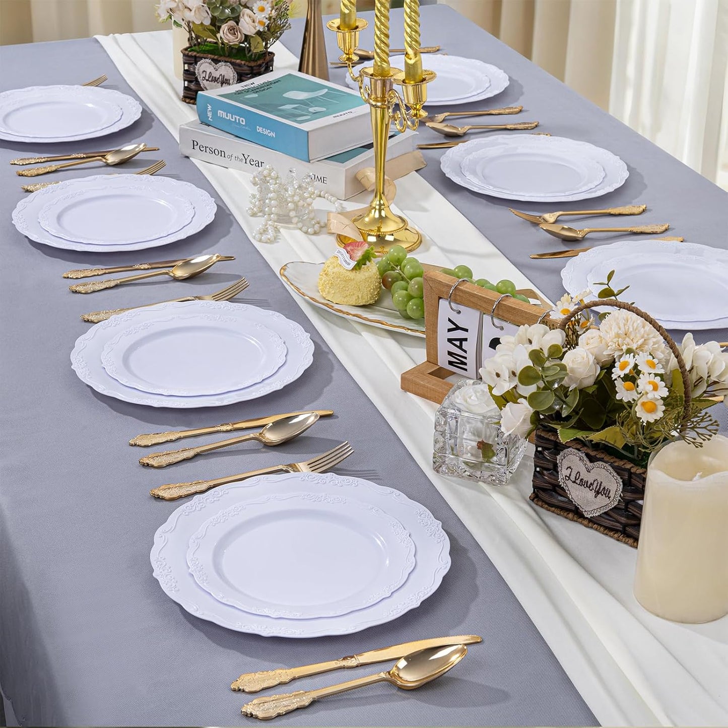 DaYammi 36PCS White Plastic Plates, Heavy Duty White Disposable Premium 7.5inch Dessert Cake Salad Appetizer Plates Hard Plastic Platos Disposable for Party Wedding