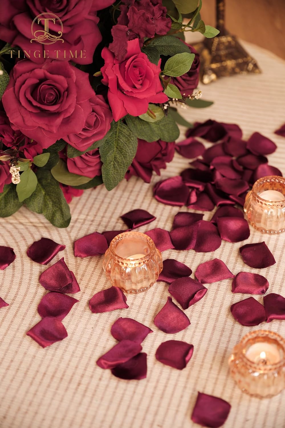 TINGE TIME 300pcs Silk Rose Petals Burgundy Heart Flower Petals for Wedding Flower Girl Basket Aisle Scatter Dinner Table Centerpieces Party Confetti Bridal Shower Romantic Night Decoration