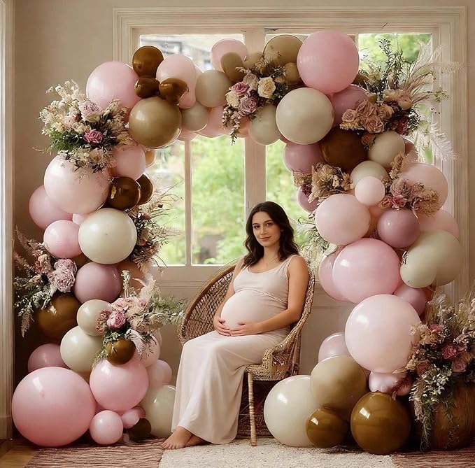 Pink Brown Balloon Arch Kit Double Stuffed Light Dusty Rose Pink Mauve Sand White Cream Nude Tan Balloon Garland for Birthday Cowgirl Baby Shower Bridal Wedding Western Boho Party Decoration