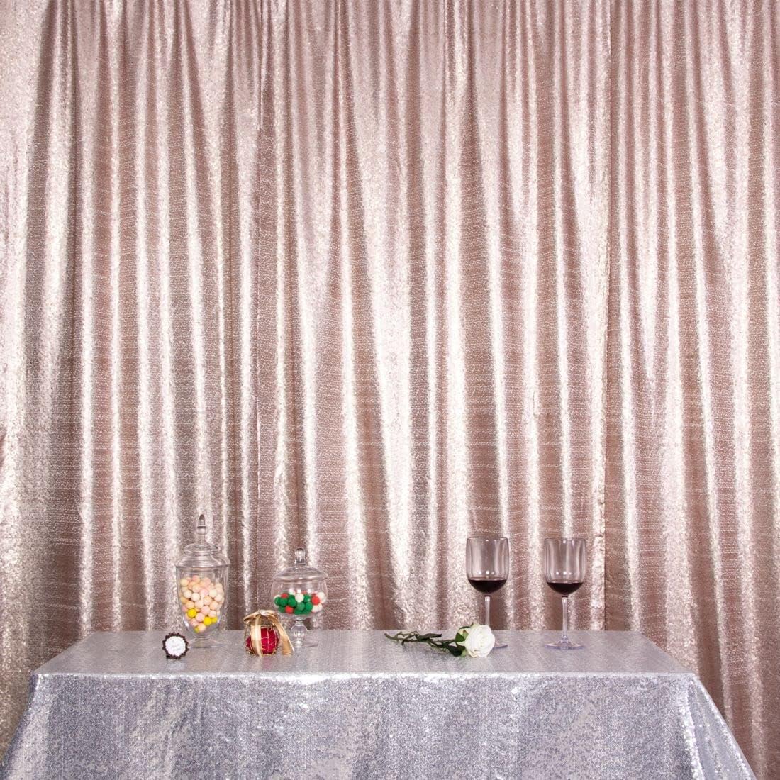 Poise3EHome 6Ft x 6Ft Champagne Sequin Backdrop, Glitter Thick Sequin Background Drapes, Sequence Xmas Thanksgiving Backdrop for Wedding Party Holiday Festival Decor