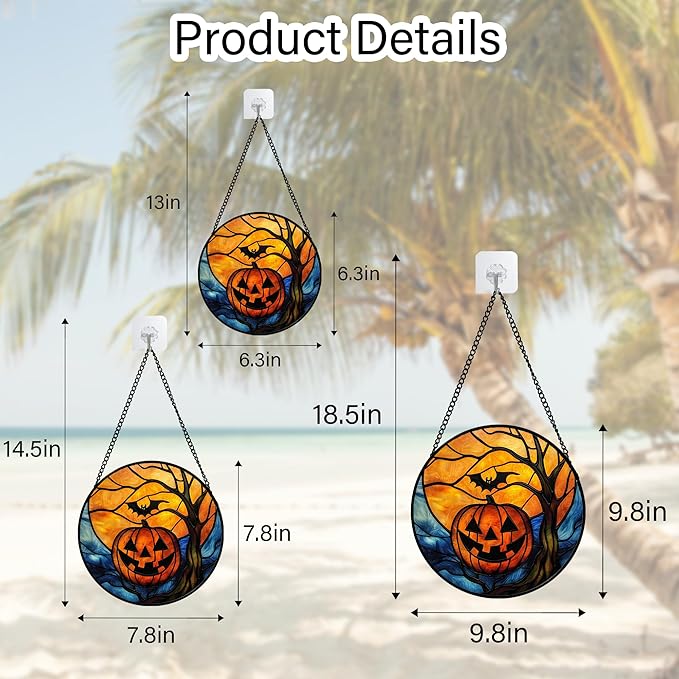 Stained Glass Window Hanging, Pumpkin Bat Moon Tree Suncatcher for Doors Home Sun Catchers Decoration and Christmas, Mother's Day Birthday Gifts for Women, Men, and Mom 6.3 in