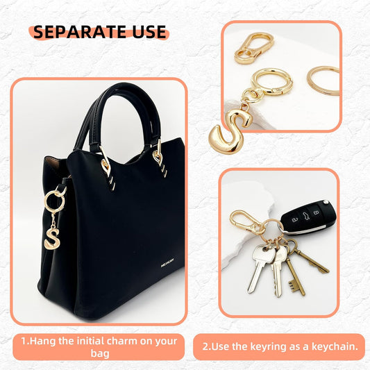 Gold Bubble Heart Initial Bag Charms for Handbags – Cute Initial Letter Keychain for Women, Purse Charms, Gold Gift