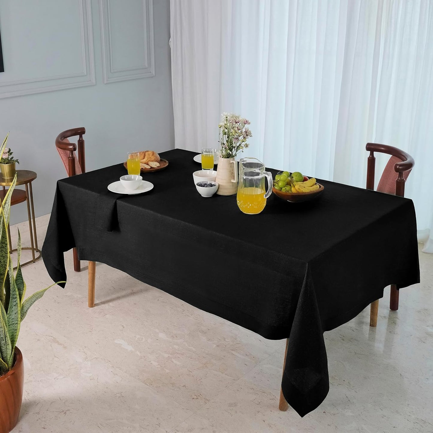 D'Moksha Homes Linen Black Tablecloth 60 x 102 Inch - 100% Pure Linen Rectangular Table Cloth - Machine Washable Tablecloth for Fall, Autumn and Halloween