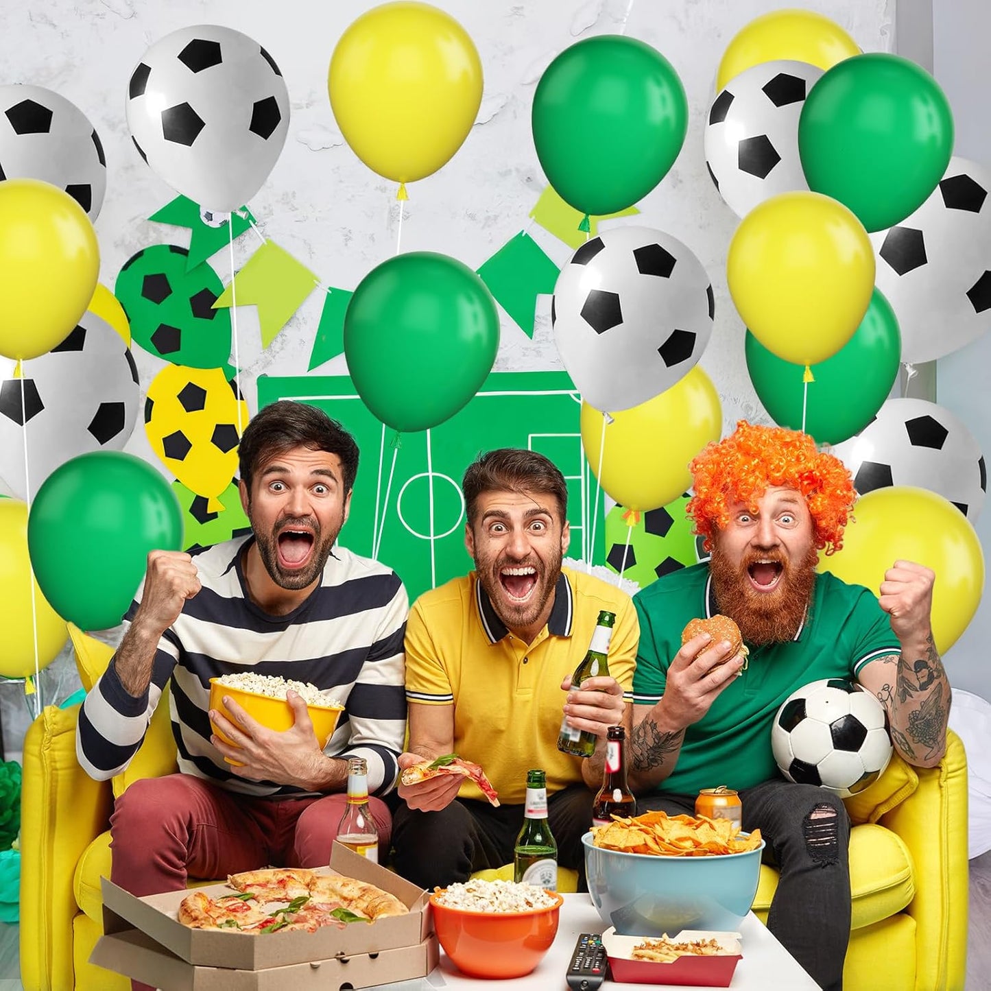 30pcs Soccer Balloon Green Yellow,Football Party Birthday Decorations,12 Inch Football Latex Balloons for Boys Kids Soccer Sport Theme Party Decorations