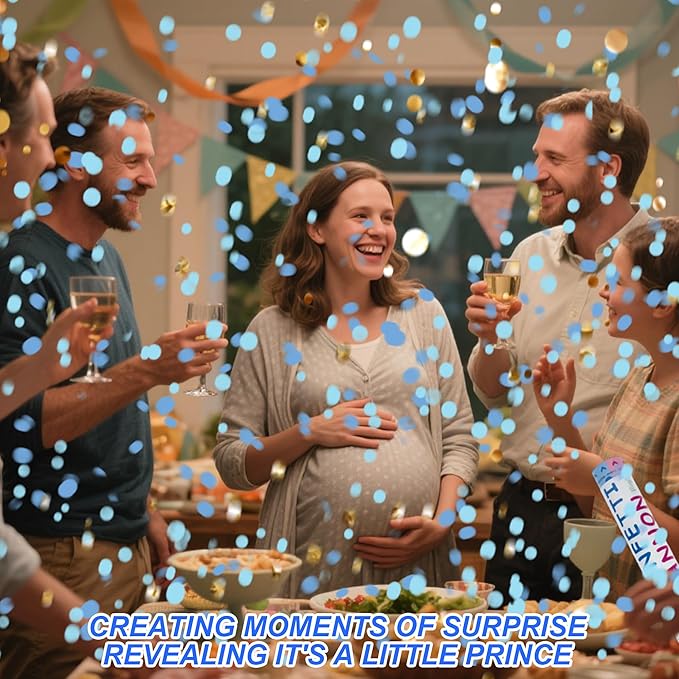 2 Pack Gender Reveal Confetti Cannon, 12 in Blue Round shaped Paper Party Poppers Cannons, Confetti Poppers For Baby Boy Girl Gender Reveal Baby Showers (Round, Blue)