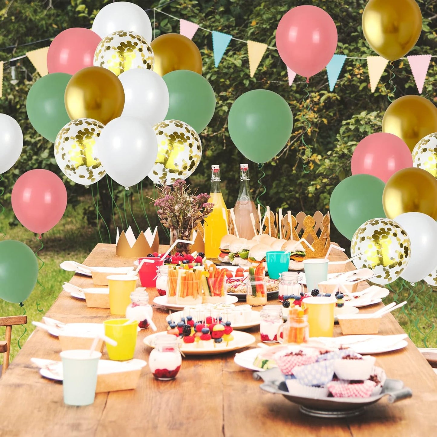 Green Pink Balloons 12inch 60pcs Sage Green Dusty Pink Balloons for Jungle Birthday Party Decorations Metallic Gold Confetti Helium Latex Balloon Bridal Shower Wedding Wildflower Baby in Bloom